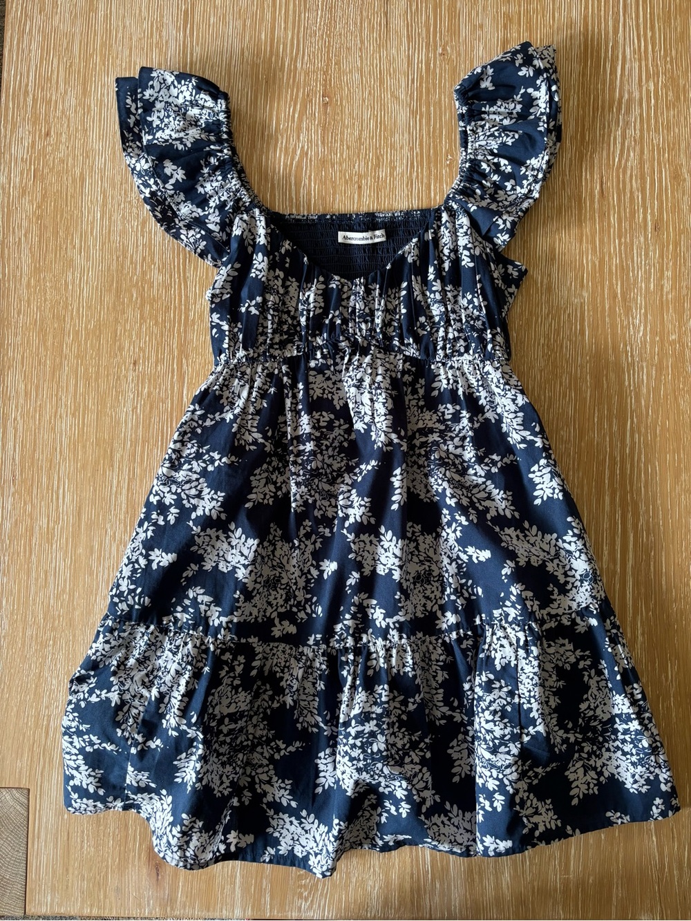 Abercrombie & Fitch Navy and White Floral Ruffle-Sleeve Dress